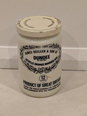 Vintage James Keiller & Son Dundee Marmalade Milk Glass Jar with Lid 1970s